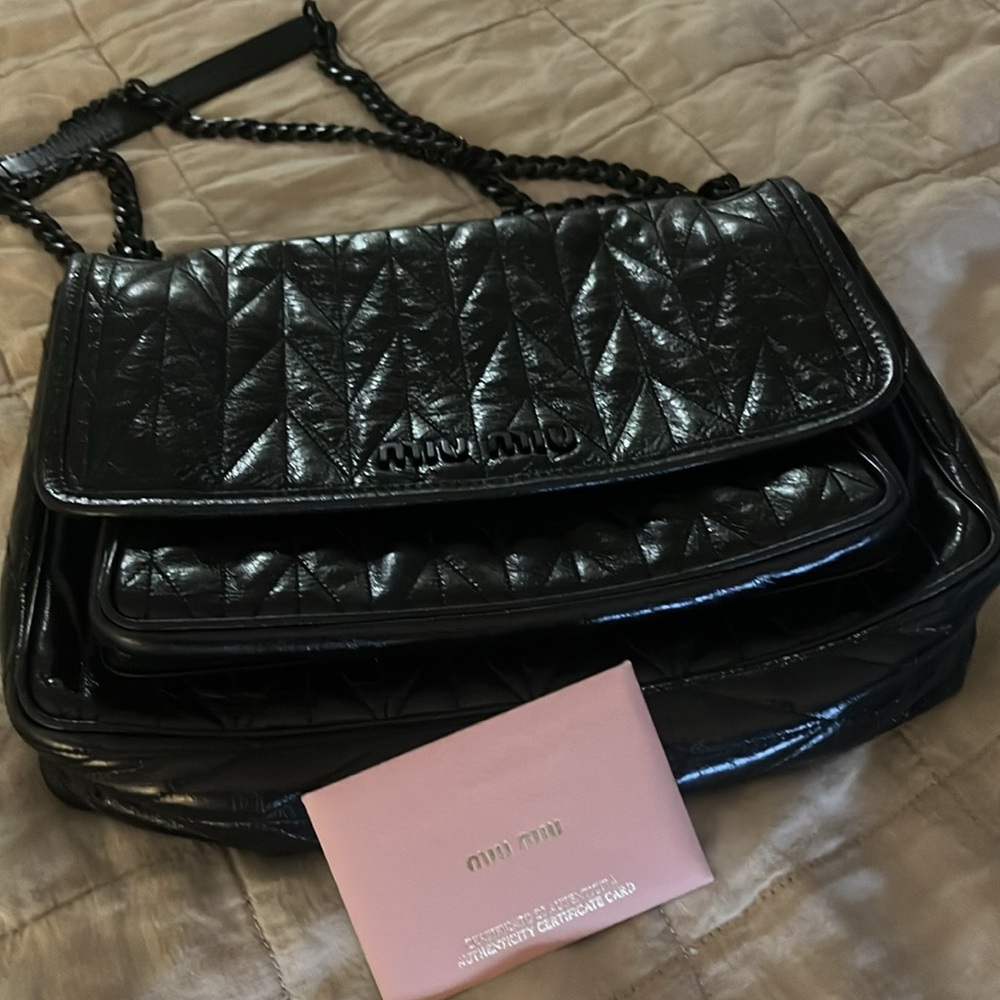 Miu Miu Black Ruched Leather Shoulder Bag